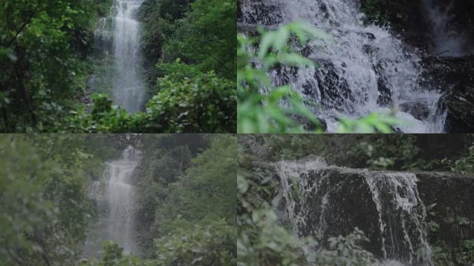 原始森林飞流直下的清凉瀑布