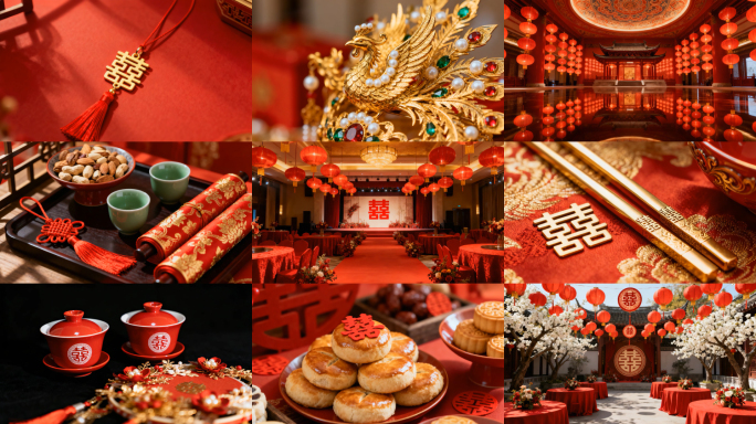 传统中式婚礼喜庆场景婚庆元素合集