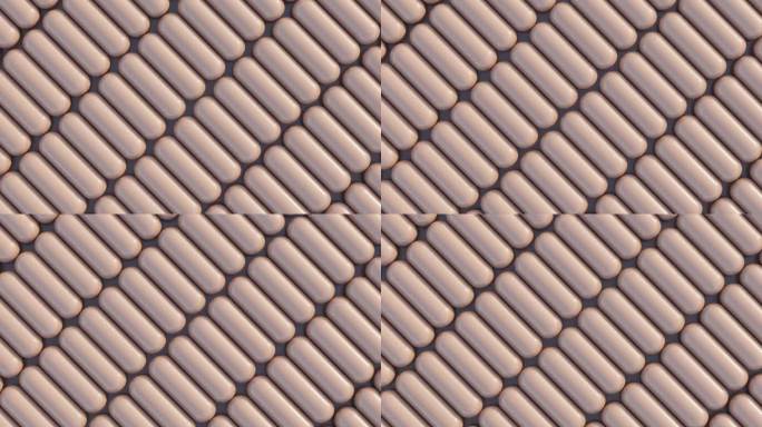 抽象的3D渲染，摩卡慕斯胶囊以精确的模式同步运动，无缝循环的视频，适用于创意营销和社交媒体视觉效果。