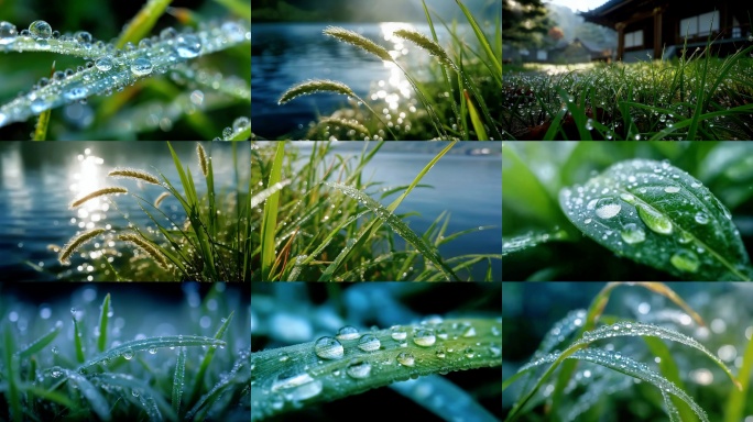 【18元】白露素材晶莹剔透的草叶露珠