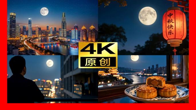 中秋赏月中秋节月饼团圆一家人一个人月亮