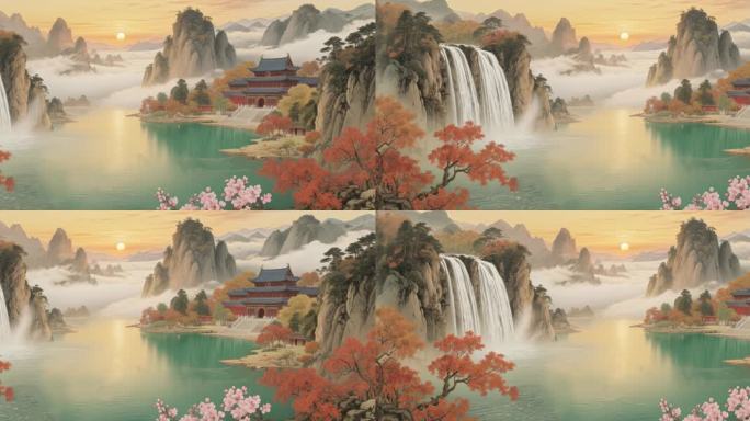 【4K宽屏中国风舞台背景】国风意境山水