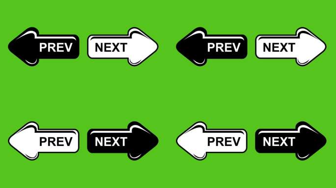 视频动画：黑白图标箭头，带有“上一个”和“下一个”字样的符号。
