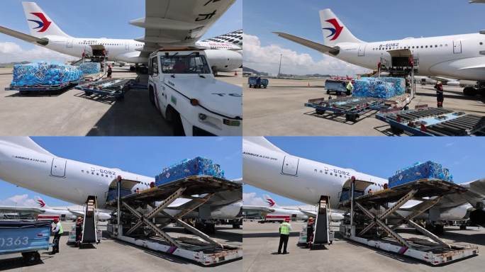 高清深圳宝安国际机场飞机货物装卸运输合辑