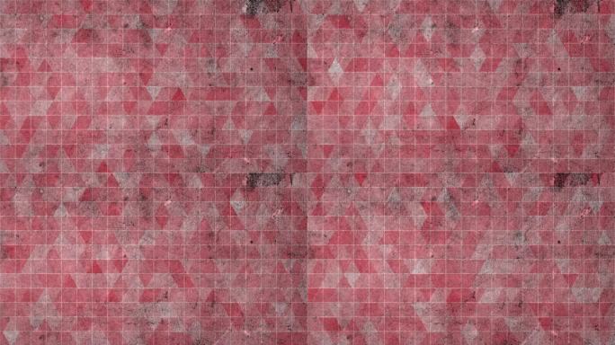 白色网格磨砂质感细腻柔和的红色背景动画，三角形分形马赛克低多边形几何形状在抽象流动中颜色切换。