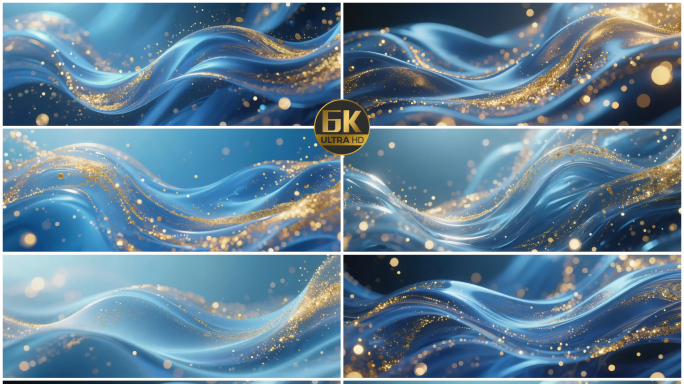 6k宽屏波浪金色粒子抽象背景