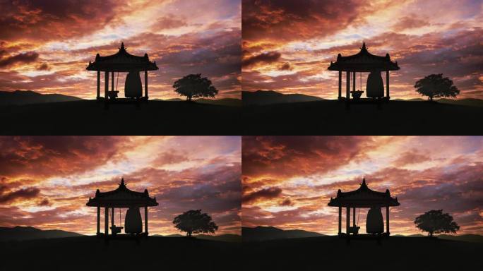 日落景观，敲钟场景 / 韩国