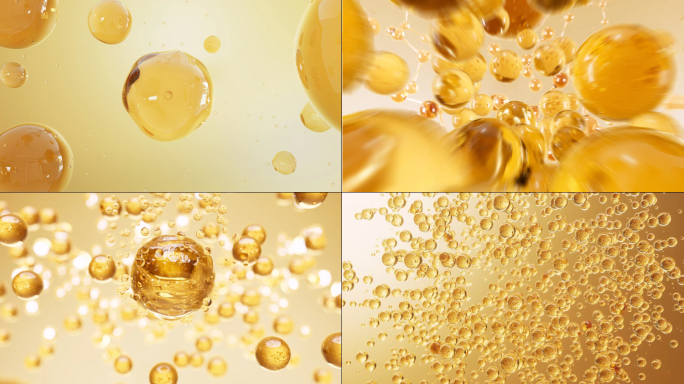 金色液体分子结构细胞融合生长三维工程