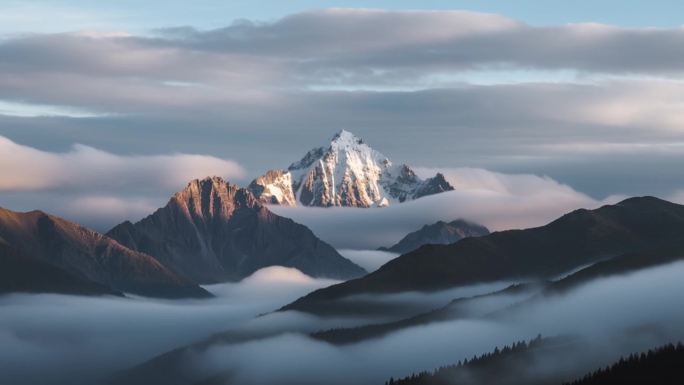 攀登雪山航拍日照金山唯美延时山河ai素材