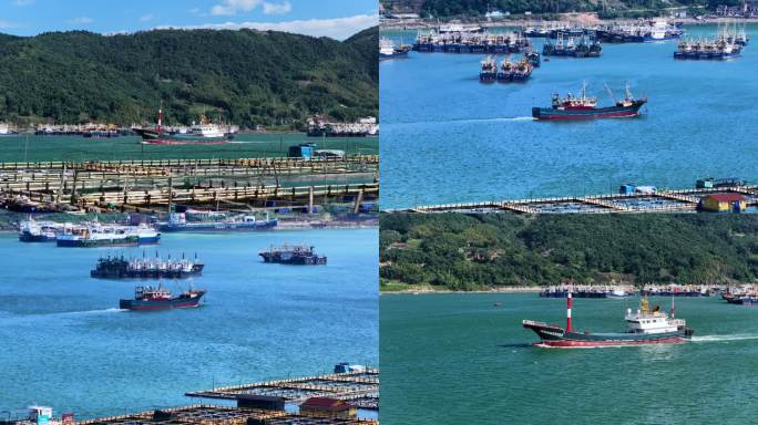 4k航拍碧海蓝天渔船穿梭