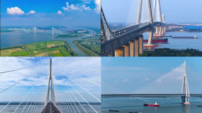 大气震撼常泰长江大桥4K航拍延时多角度