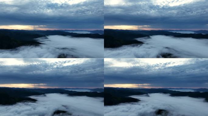 延时航拍山川黎明云雾缭绕