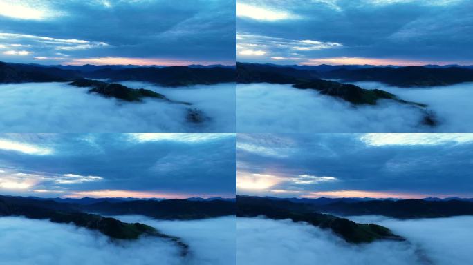 延时航拍山川黎明云雾缭绕