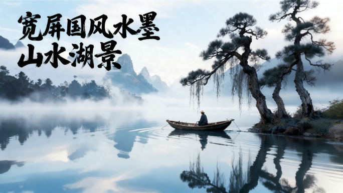 国风宽屏水墨山水湖景_7款