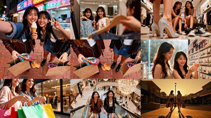 潮流时尚男女情侣商场挑选服装逛街甜蜜购