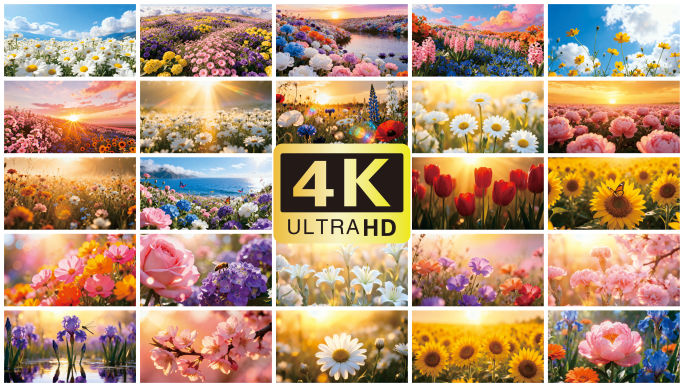 花海花朵唯美鲜花舞台背景4K视频素材合集