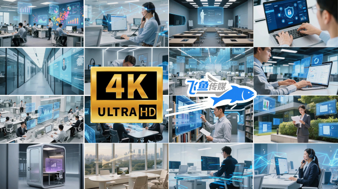 4k智慧工位办公未来科技人工智能会议团队