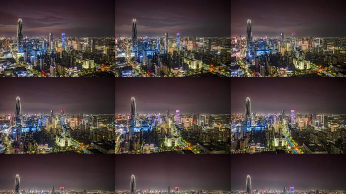 宁波东部新城高楼中心大厦航拍夜景延时