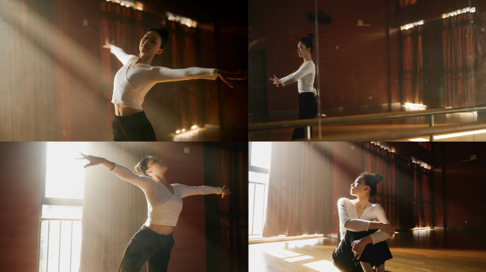 女孩舞蹈房练舞摔倒