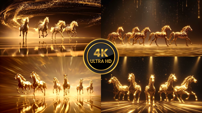 金色骏马奔腾 金马粒子光影粒子马奔跑