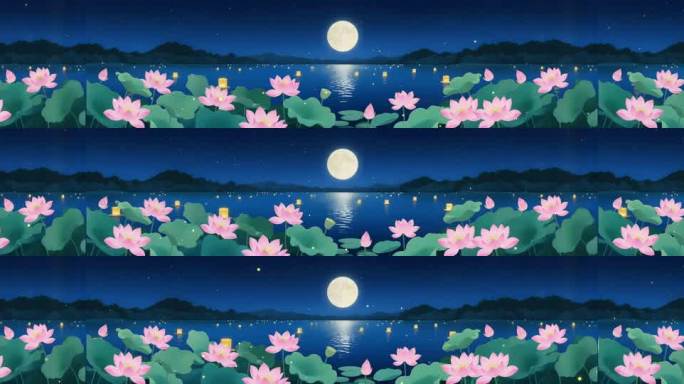 超宽屏中秋花好月圆国风荷塘月色led背景