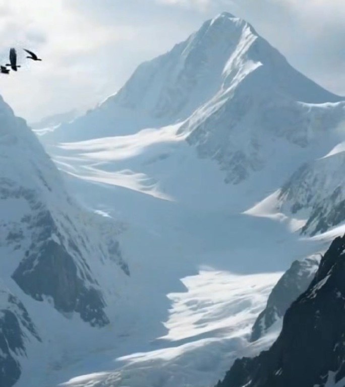 壮丽雪山群峰飞鸟翱翔 自然风光