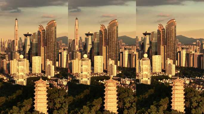 中式塔园博园后的深圳中心城市景观（竖版）