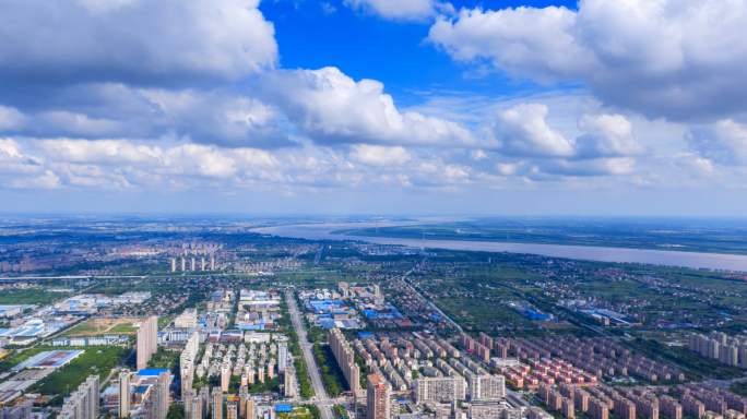 南通海门市区大景航拍延时