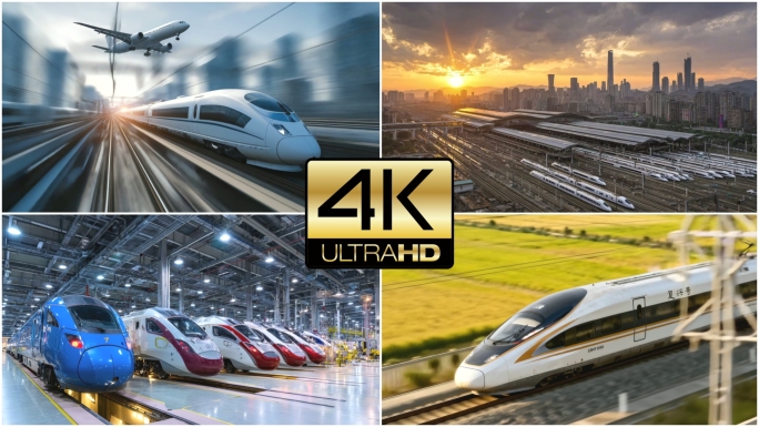 中国高铁动车进站飞速行驶和谐号复兴号