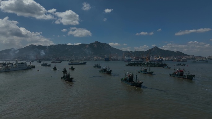 港口千帆竞发航拍素材