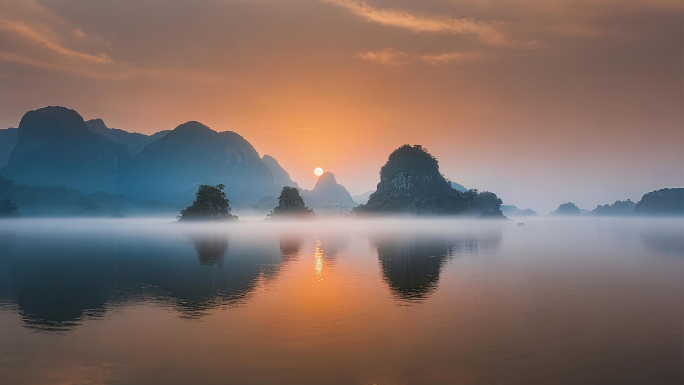 4K云南风光宣传片普者黑日出延时航拍