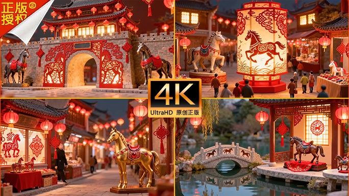 合集 国风马年元素 新春喜庆片头马年背景