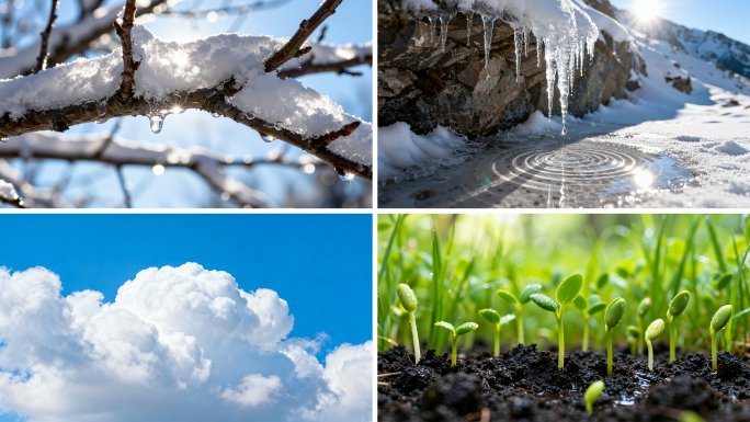 冰雪融化种子发芽春天万物复苏森林花草生长