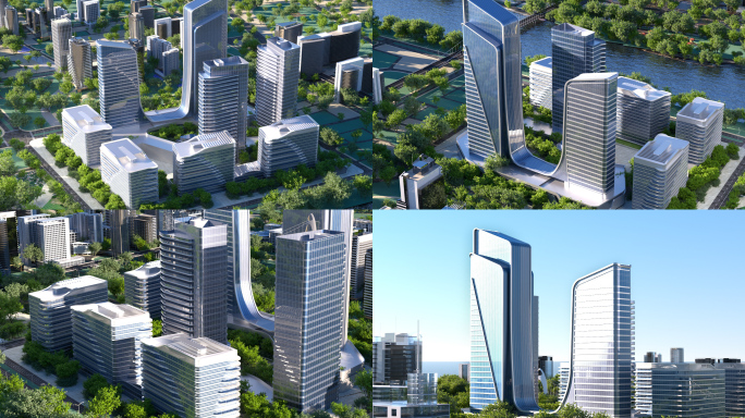 现代城市鸟瞰超宽屏