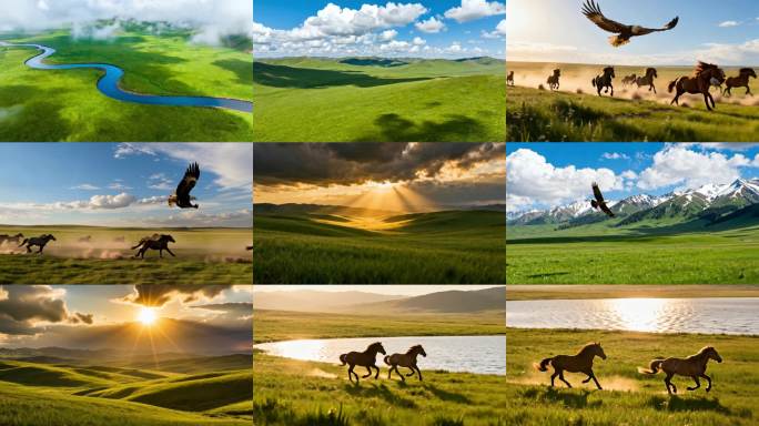 呼伦贝尔内蒙古大草原大草原航拍ai素材原