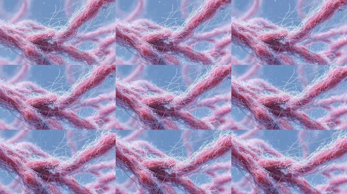 红色纤维交织微观动画