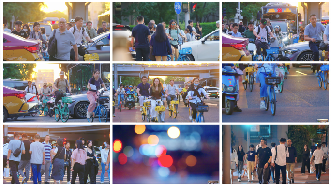 城市早晚高峰人流--晚霞