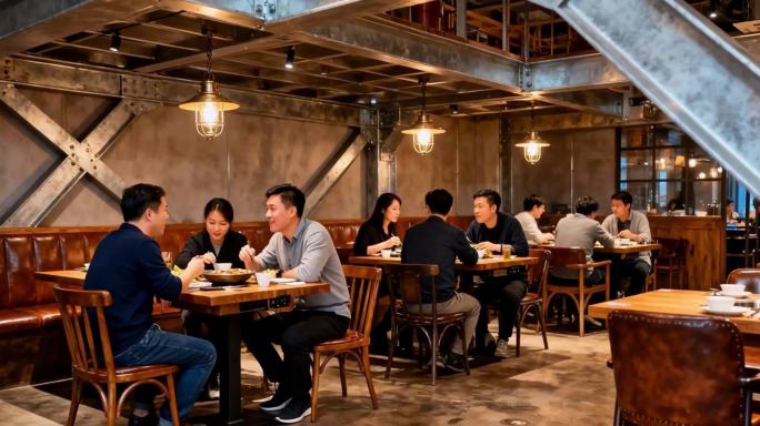 现代中式餐厅用餐氛围餐厅美食聚餐热闹场景