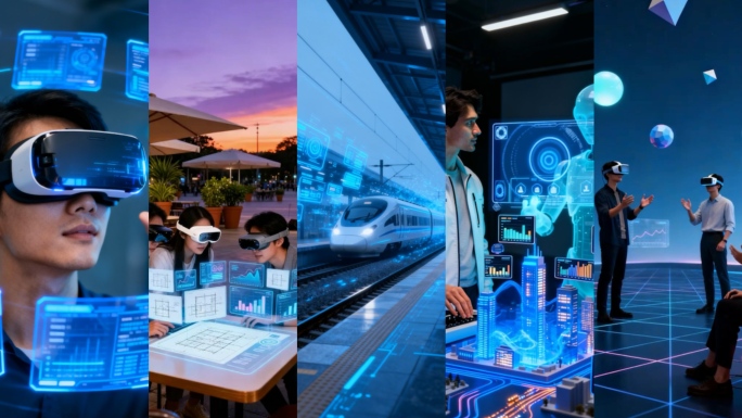 竖版人工智能机器人数字化未来科技城市互联