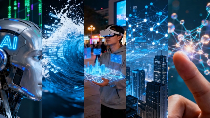 竖版人工智能机器人数字化未来科技城市互联