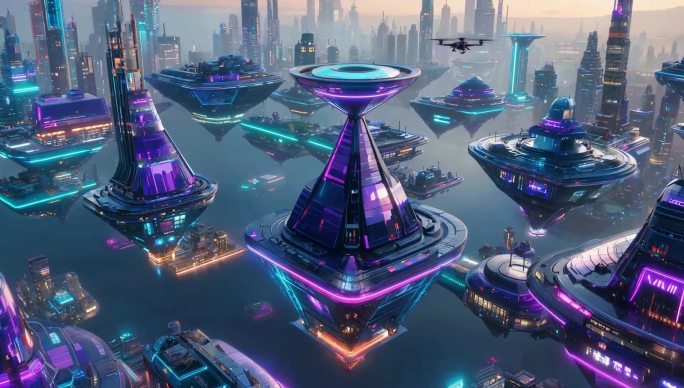 未来科幻风格悬浮城市景观