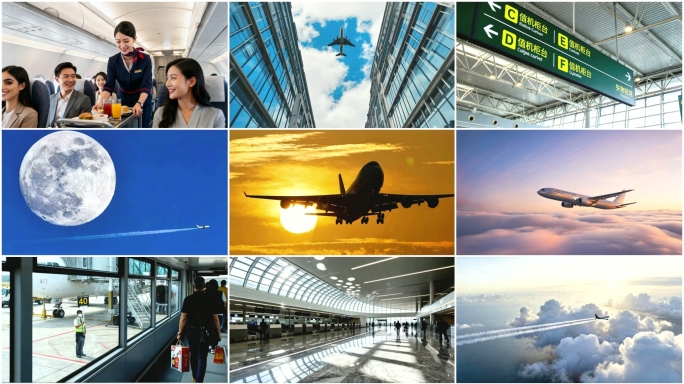 飞机起飞降落机场跑道候机安检出行回家航空