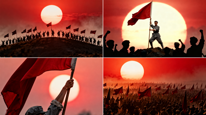 摇旗呐喊胜利挥旗革命胜利开场片头旗帜曙光