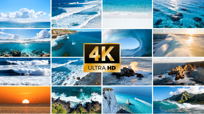 蔚蓝大海洋海岛沙滩航拍阳光延时景观唯美