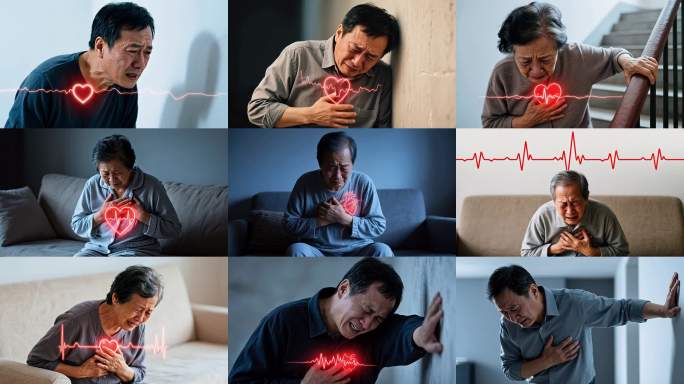 中老年人突发心脏不适老人心脏病发作场景