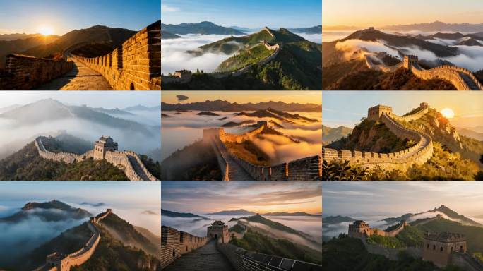 日出云海壮美长城航拍万里长城ai素材原创