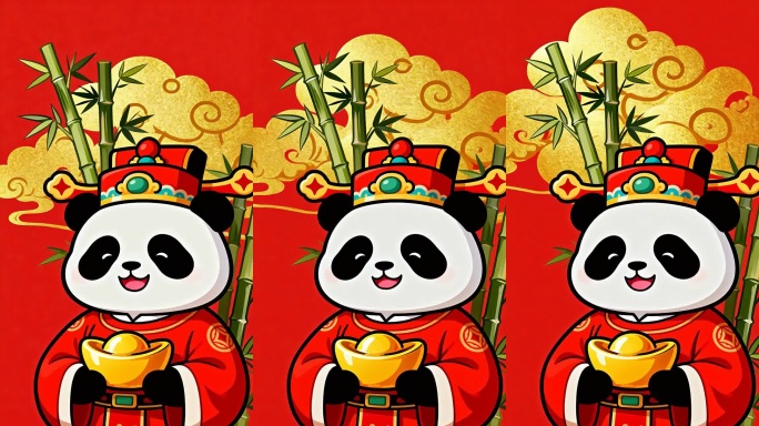 熊猫财神送金元宝动画