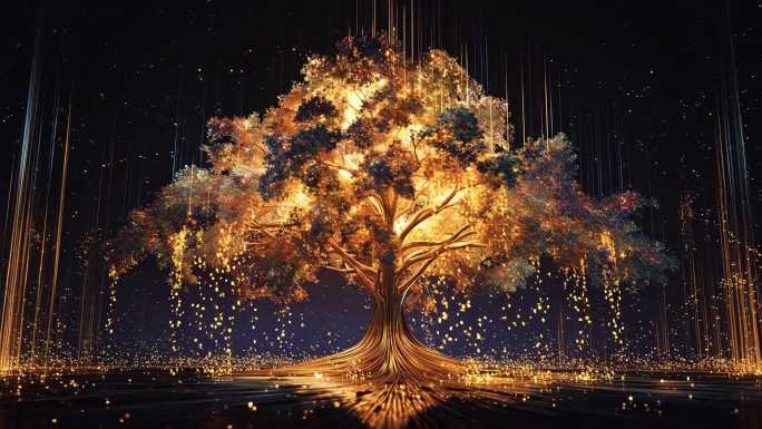 金色发光树动态背景