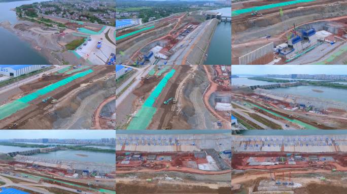 防洪河道堤坝施工全景