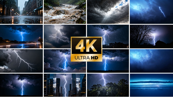 雷电闪电乌云大暴雨台风打雷雷击极端天气